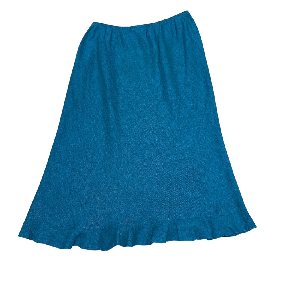 Bryn Walker Linen A-Line Skirt Teal Ruffle Hem Elastic Waist Large - Picture 4 of 8